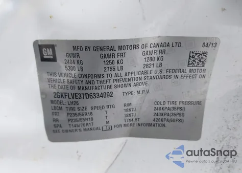 2013 GMC Terrain Slt-1 from USA, damaged, VIN 2GKFLVE37D6334092